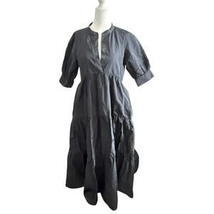 Zara black midi dress tafeta puff sleeve XS voluminous